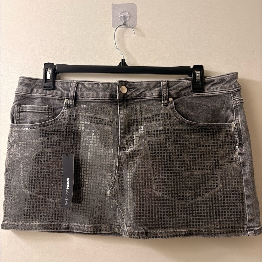 Fashion Nova Metallic Gray Mini Skirt